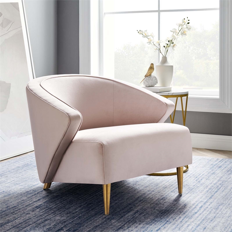 Maklaine Contemporary Performance Velvet Armchair in Pink/Gold