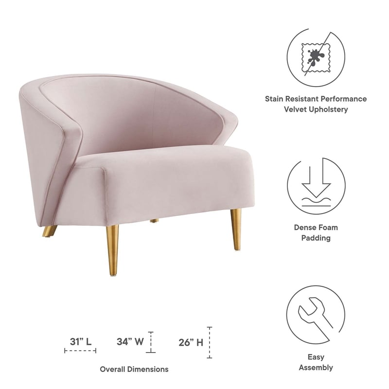 Maklaine Contemporary Performance Velvet Armchair in Pink/Gold