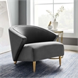 Maklaine Contemporary Performance Velvet Armchair in Gray/Gold