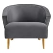 Maklaine Contemporary Performance Velvet Armchair in Gray/Gold