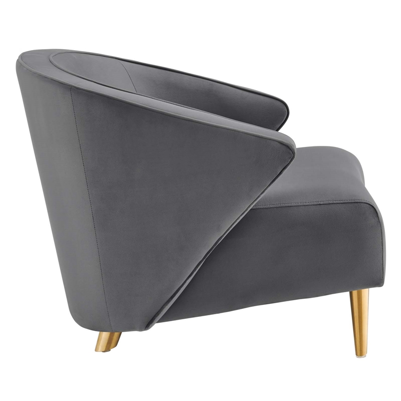 Maklaine Contemporary Performance Velvet Armchair in Gray/Gold
