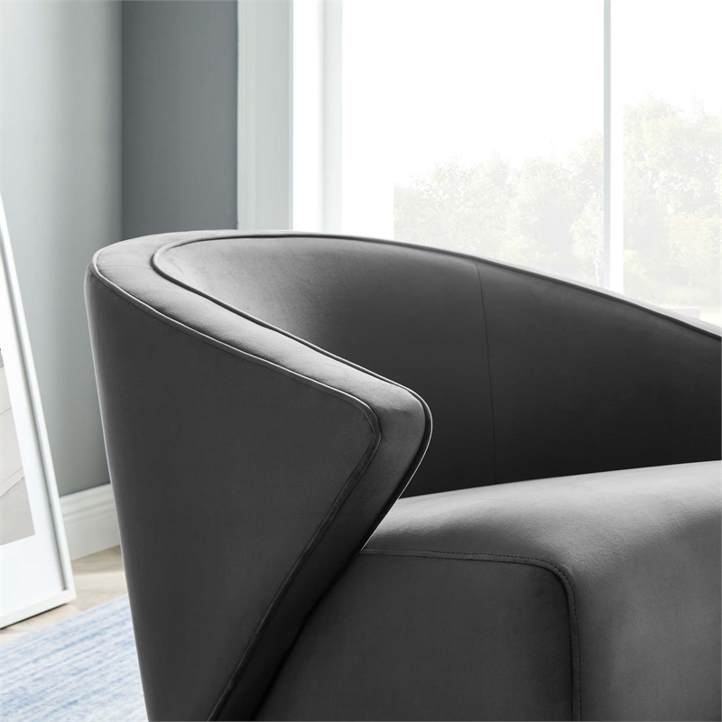 Maklaine Contemporary Performance Velvet Armchair in Gray/Gold