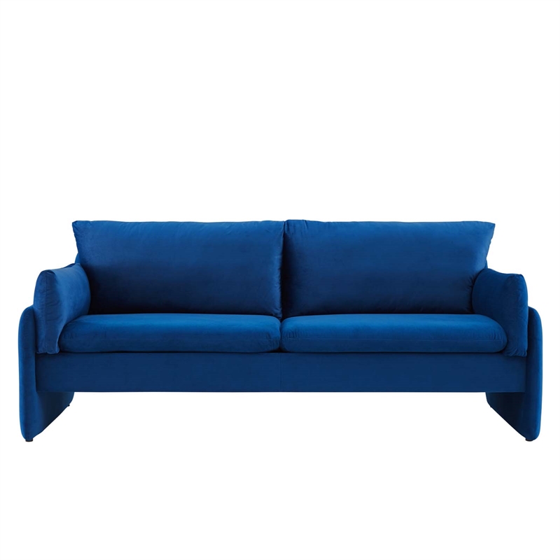 Maklaine Contemporary Performance Velvet & Foam Sofa in Navy Blue