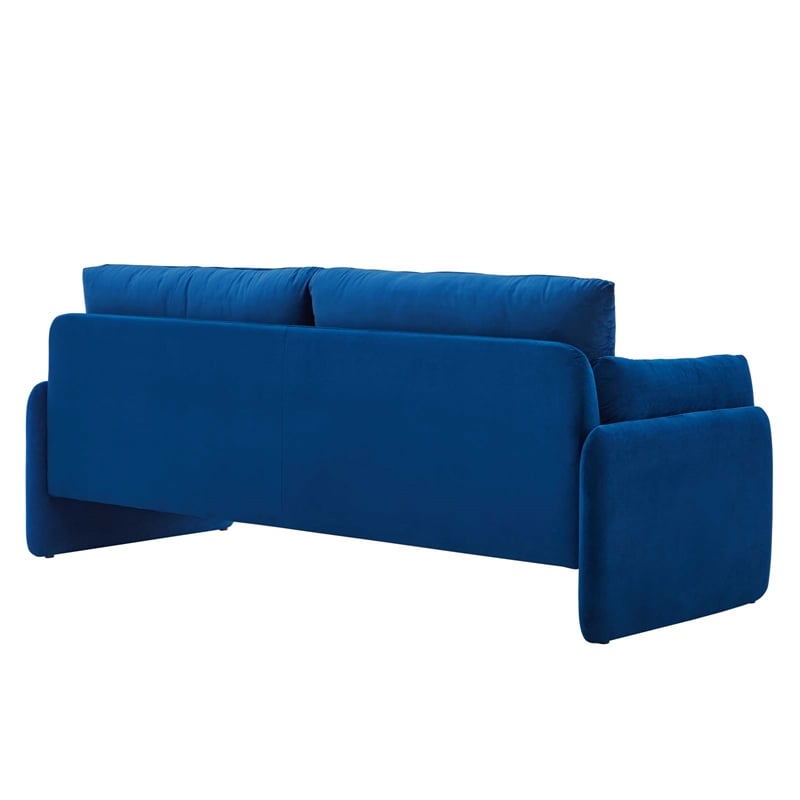 Maklaine Contemporary Performance Velvet & Foam Sofa in Navy Blue