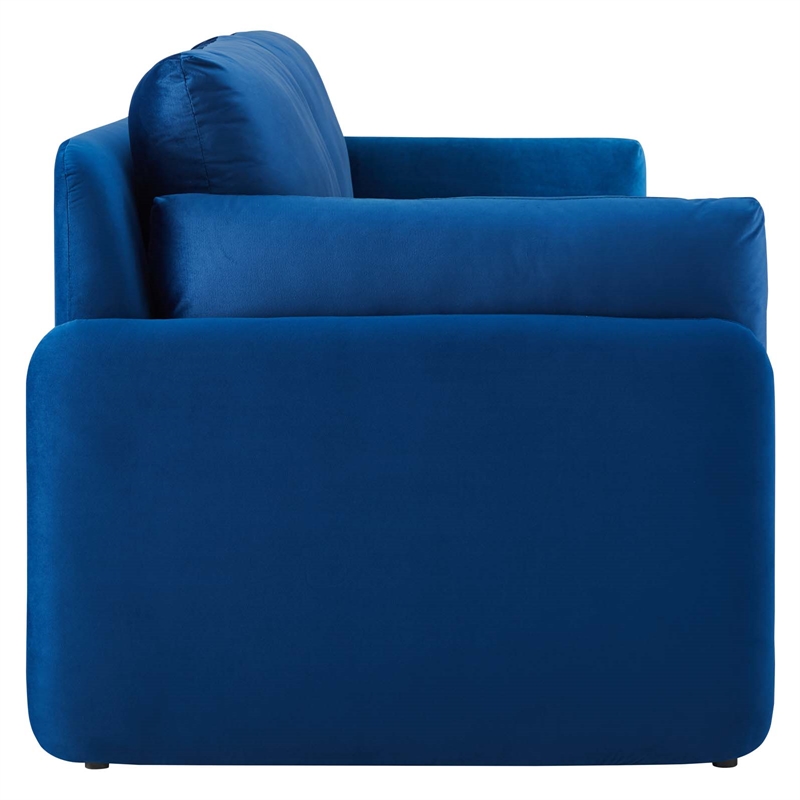 Maklaine Contemporary Performance Velvet & Foam Sofa in Navy Blue