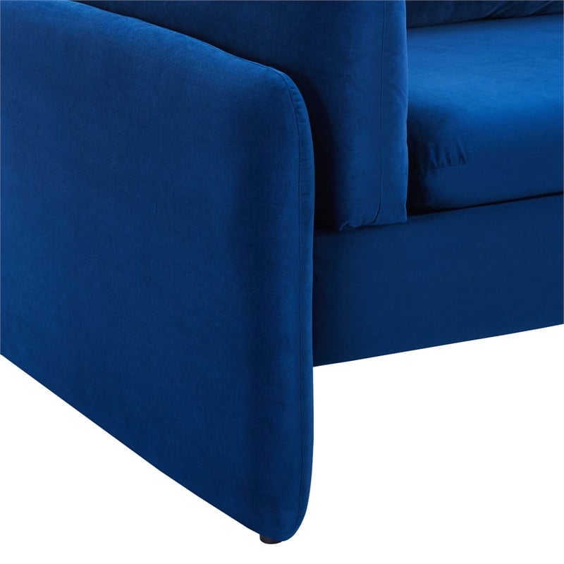 Maklaine Contemporary Performance Velvet & Foam Sofa in Navy Blue