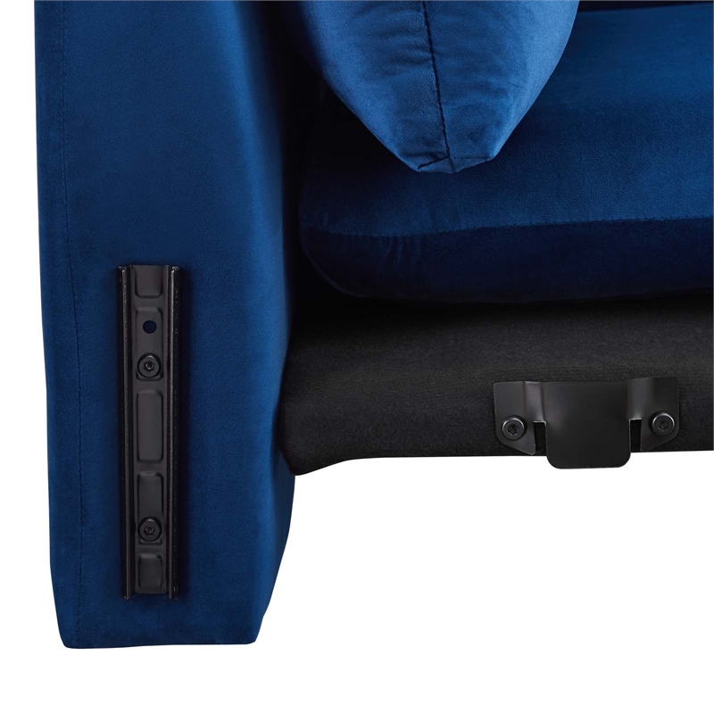 Maklaine Contemporary Performance Velvet & Foam Sofa in Navy Blue