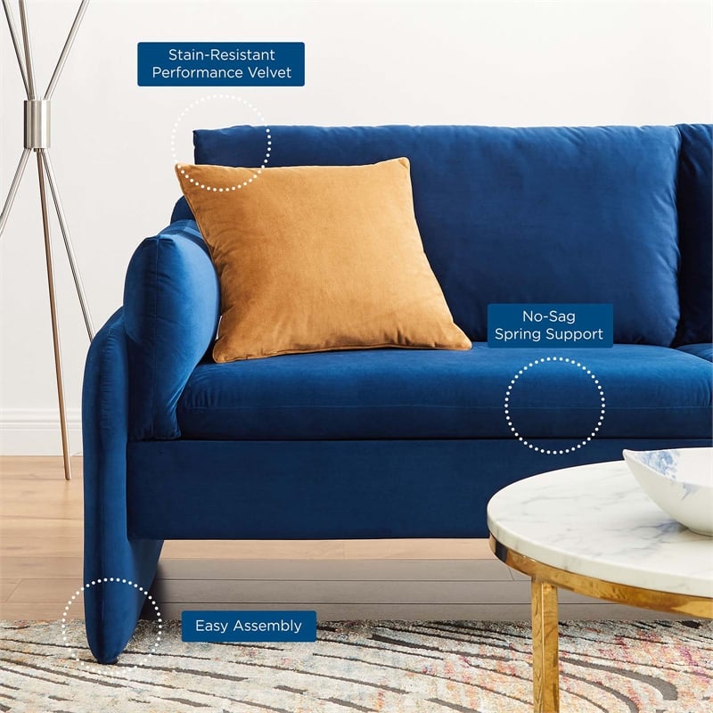 Maklaine Contemporary Performance Velvet & Foam Sofa in Navy Blue