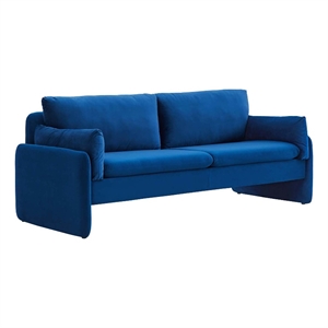 Maklaine Contemporary Performance Velvet & Foam Sofa in Navy Blue