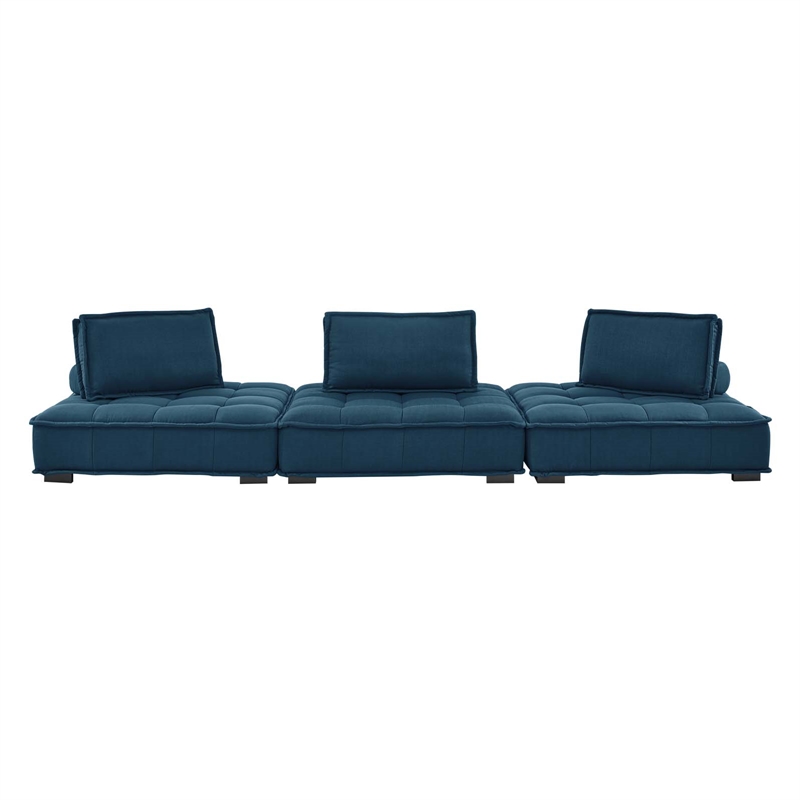 Maklaine Contemporary 3-Piece Tufted Fabric Sofa in Azure Blue