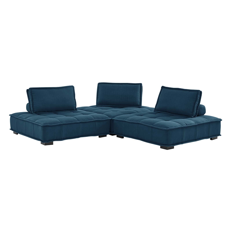 Maklaine Contemporary 3-Piece Tufted Fabric Sofa in Azure Blue