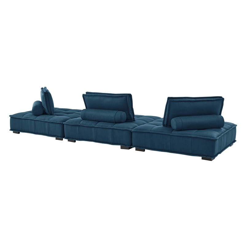 Maklaine Contemporary 3-Piece Tufted Fabric Sofa in Azure Blue
