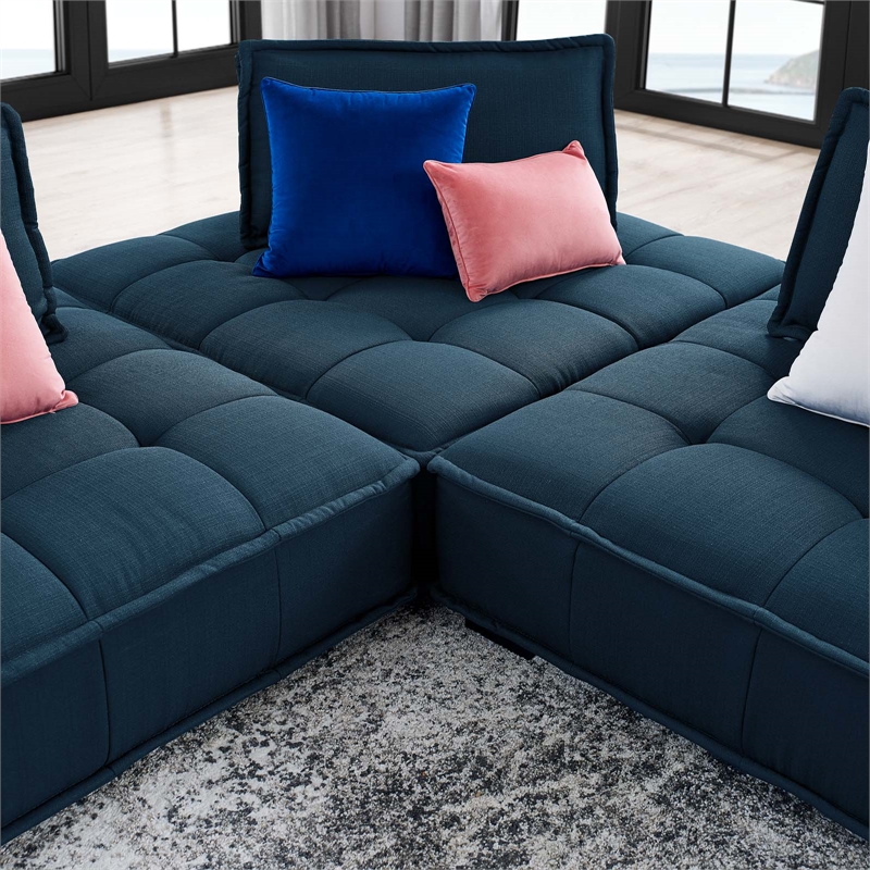 Maklaine Contemporary 3-Piece Tufted Fabric Sofa in Azure Blue