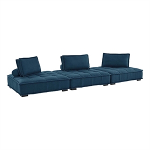 Maklaine Contemporary 3-Piece Tufted Fabric Sofa in Azure Blue