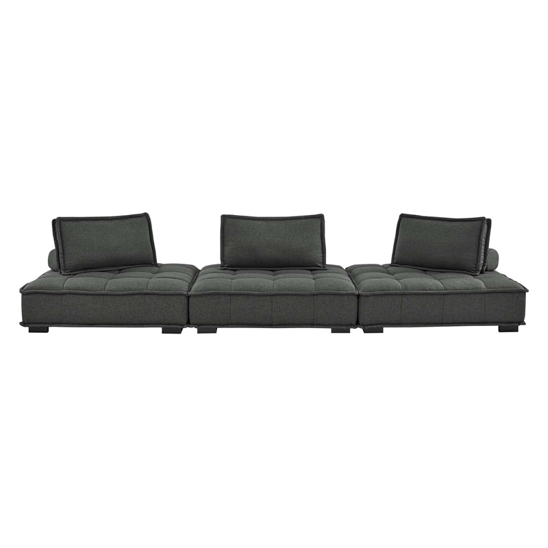 Maklaine Contemporary 3-Piece Tufted Fabric Sofa in Gray Finish