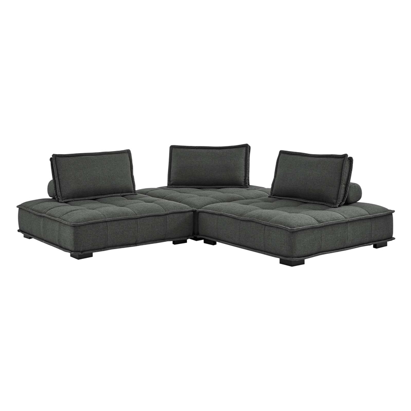 Maklaine Contemporary 3-Piece Tufted Fabric Sofa in Gray Finish