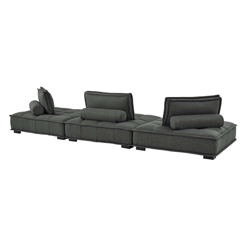 Maklaine Contemporary 3-Piece Tufted Fabric Sofa in Gray Finish
