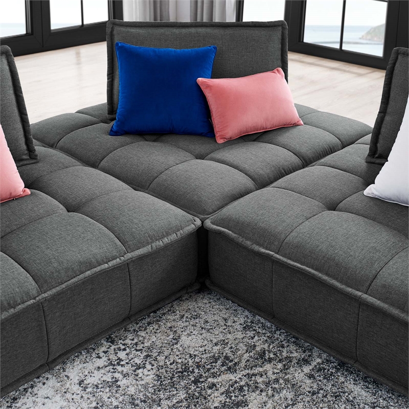 Maklaine Contemporary 3-Piece Tufted Fabric Sofa in Gray Finish