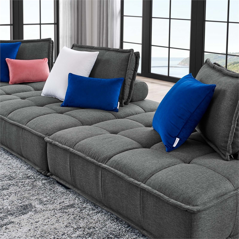 Maklaine Contemporary 3-Piece Tufted Fabric Sofa in Gray Finish
