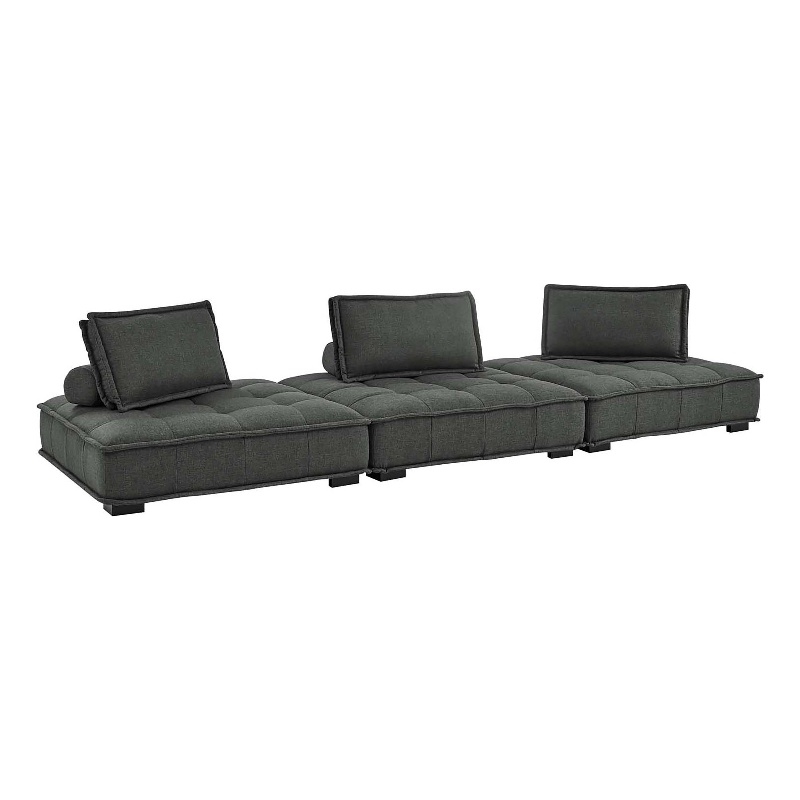 Maklaine Contemporary 3-Piece Tufted Fabric Sofa in Gray Finish