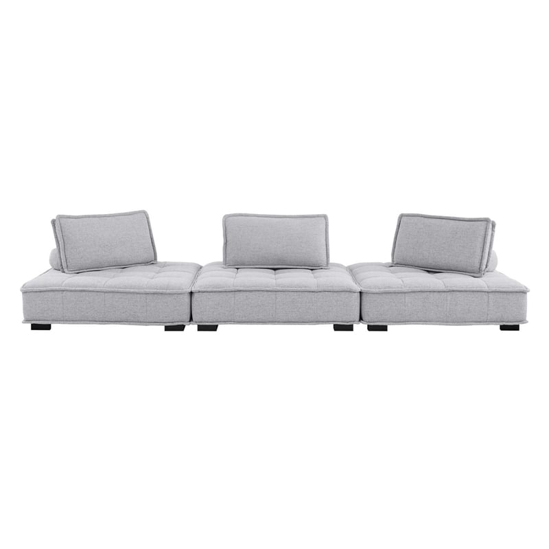 Maklaine Contemporary 3-Piece Tufted Fabric Sofa in Light Gray