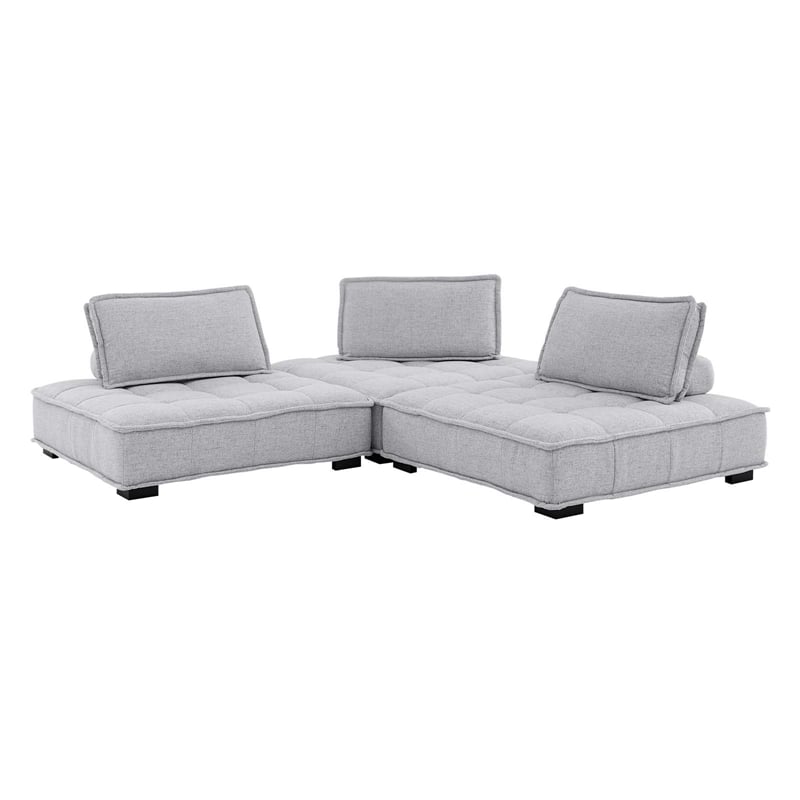 Maklaine Contemporary 3-Piece Tufted Fabric Sofa in Light Gray