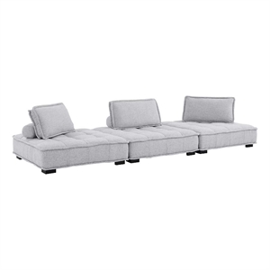 Maklaine Contemporary 3-Piece Tufted Fabric Sofa in Light Gray