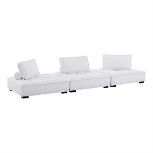 Maklaine Contemporary 3-Piece Tufted Fabric Sofa in White Finish