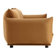 Maklaine Overstuffed Modern Performance Velvet Sofa in Cognac Brown