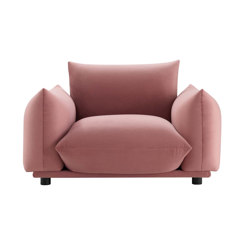 Maklaine Modern Performance Velvet Armchair in Dusty Rose Pink
