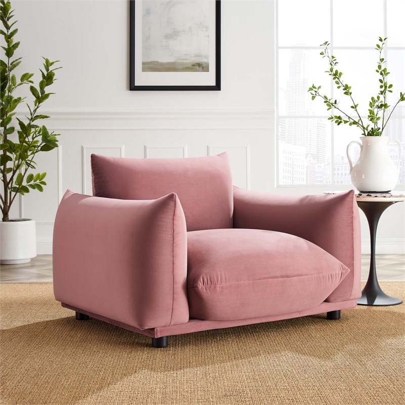 Maklaine Modern Performance Velvet Armchair in Dusty Rose Pink