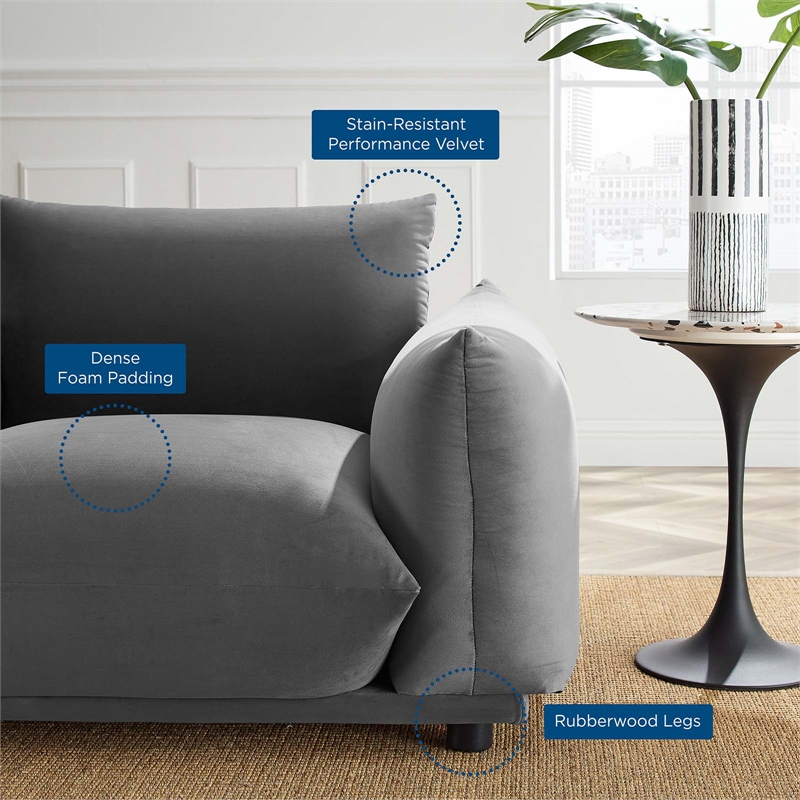 Maklaine Contemporary Performance Velvet Armchair in Gray/Black