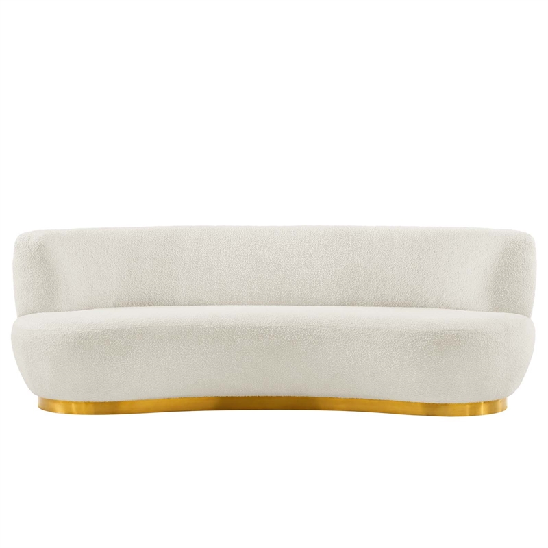 Maklaine Modern Boucle Fabric Upholstered Sofa in Ivory/Gold