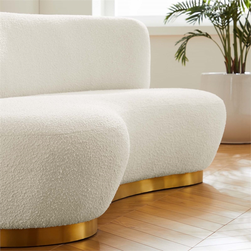 Maklaine Modern Boucle Fabric Upholstered Sofa in Ivory/Gold