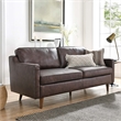 Maklaine Contemporary Genuine Leather Upholstered Sofa in Brown