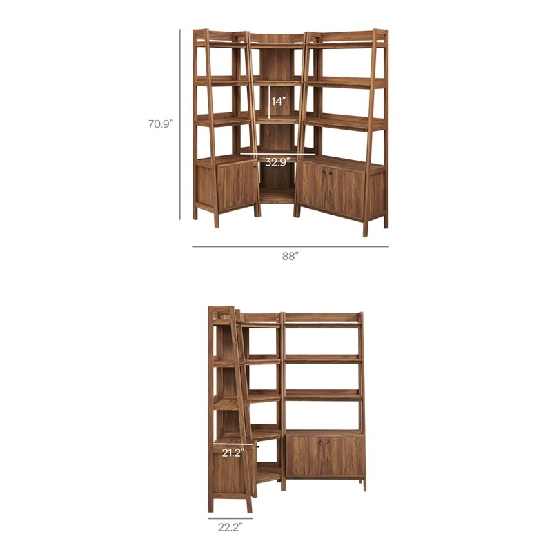 Maklaine 3 Piece Corner Bookshelf Set With Wide and Narrow Bookshelves