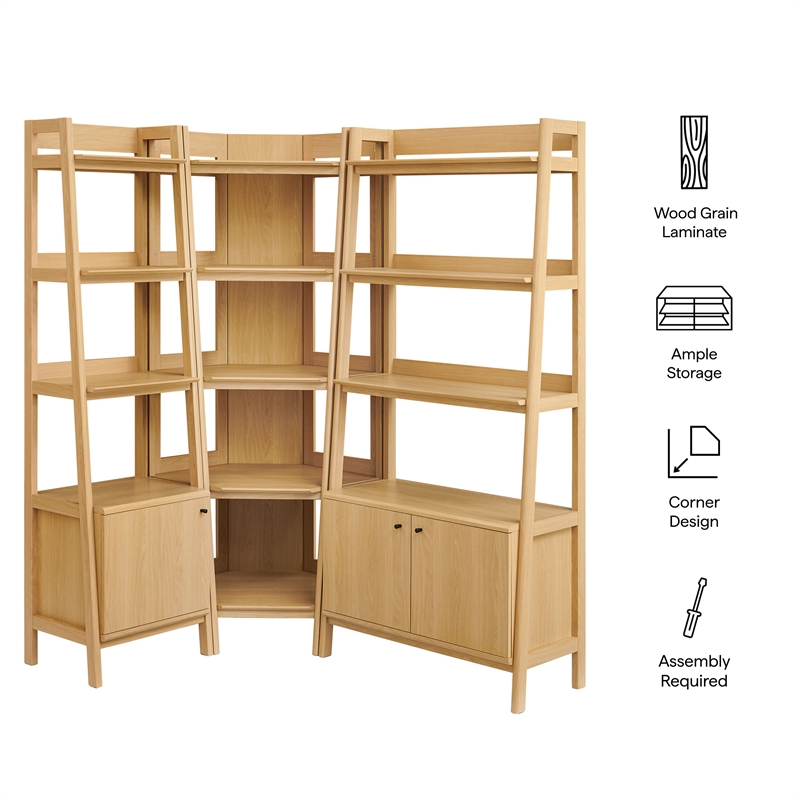Maklaine 3 Piece Corner Bookshelf Set With Wide and Narrow Bookshelves