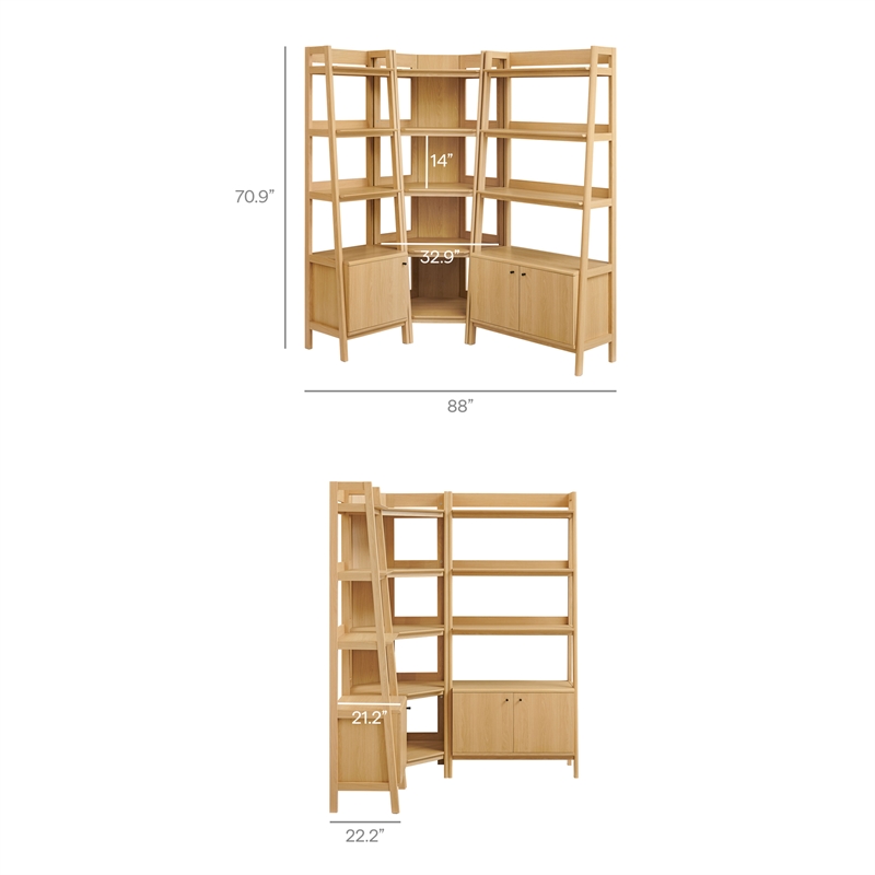 Maklaine 3 Piece Corner Bookshelf Set With Wide and Narrow Bookshelves