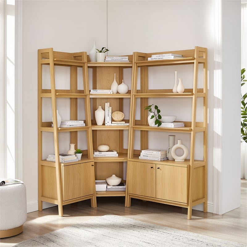 Maklaine 3 Piece Corner Bookshelf Set With Wide and Narrow Bookshelves