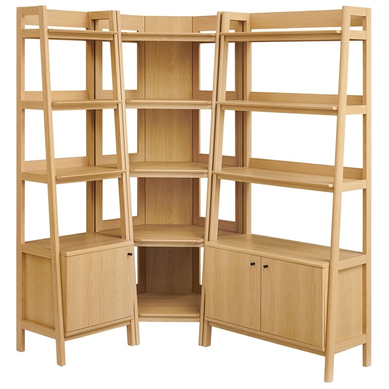 Maklaine 3 Piece Corner Bookshelf Set With Wide and Narrow Bookshelves
