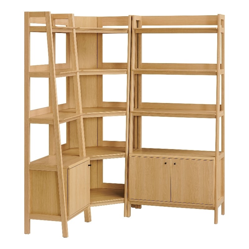 Maklaine 3 Piece Corner Bookshelf Set With Wide and Narrow Bookshelves