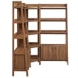 Maklaine 3-Piece Corner Bookshelf Set with Wide Bookshelves in Walnut