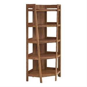 Maklaine Modern / Contemporary 71&quot Corner Bookshelf in Walnut