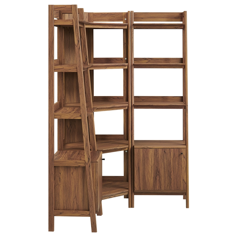 Maklaine 3-piece Corner Bookshelf Set with Narrow Bookshelves in Walnut