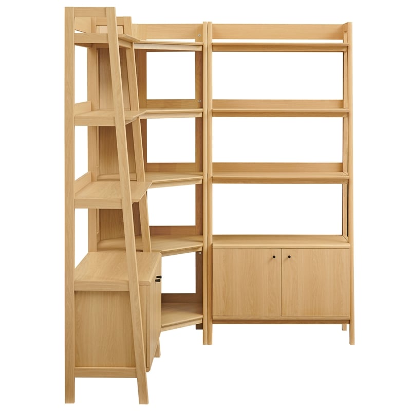 Maklaine 3-Piece Corner Bookshelf Set with Wide Bookshelves in Oak
