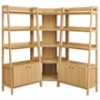 Maklaine 3-Piece Corner Bookshelf Set with Wide Bookshelves in Oak