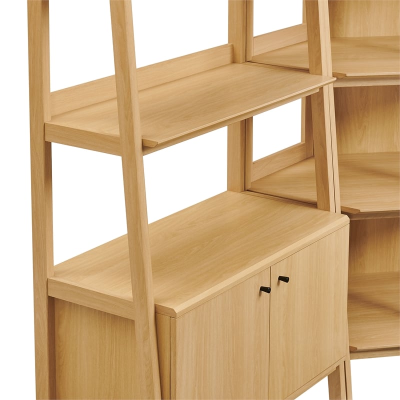 Maklaine 3-Piece Corner Bookshelf Set with Wide Bookshelves in Oak