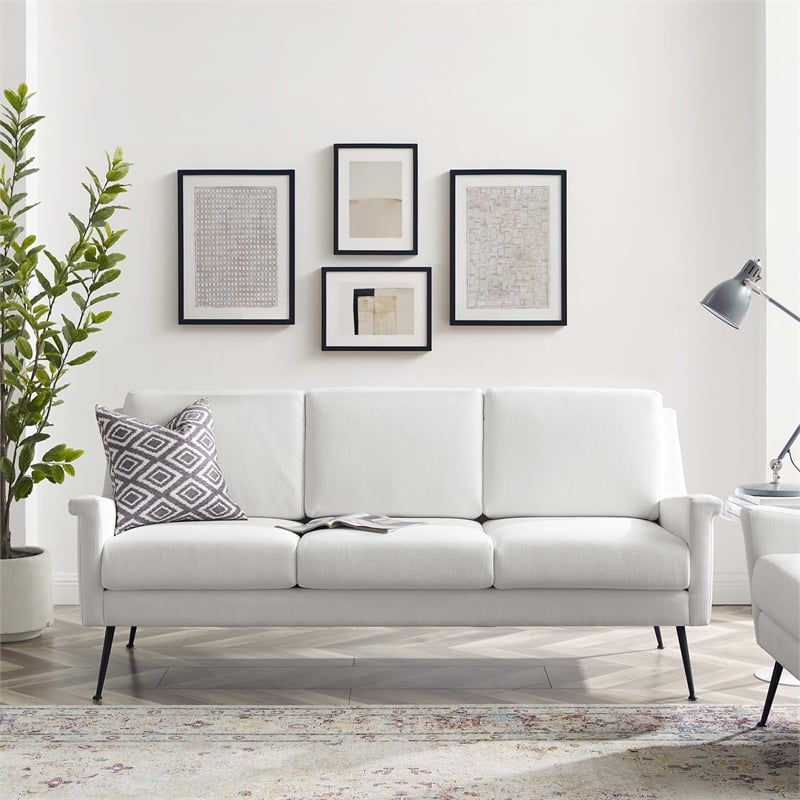 Maklaine Contemporary Upholstered Fabric Sofa in Black White