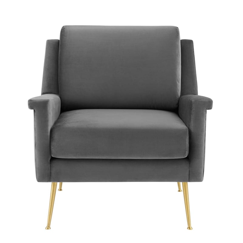 Maklaine Contemporary Performance Velvet Armchair in Gold Gray