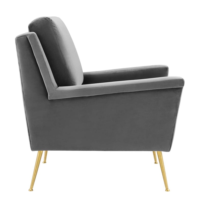 Maklaine Contemporary Performance Velvet Armchair in Gold Gray